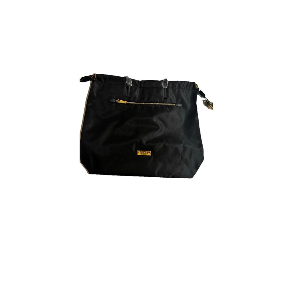Limited Edition Versace Black Nylon Drawstring Tote Bag – Signature Gold - Picture 10 of 13